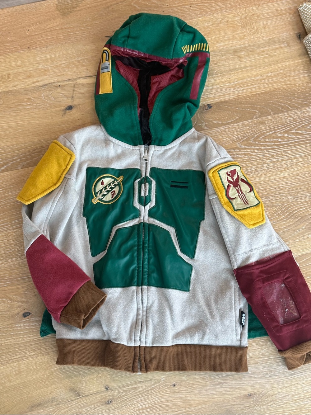 Disney Boba Fett Style Kids Hoodie Jacket - Green/Beige/Maroon/Yellow